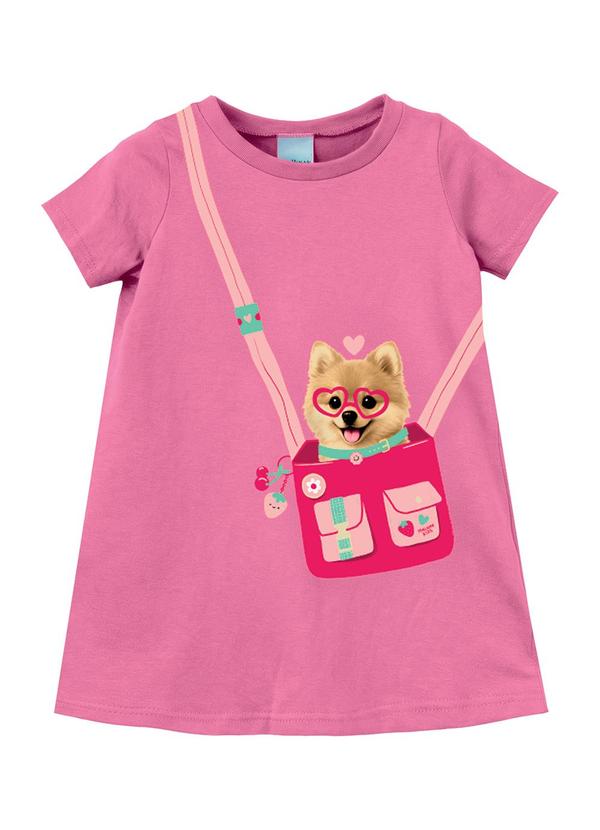 Vestido T-Shirt Cachorrinho com Bolsinha Rosa