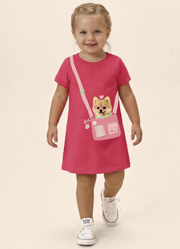 Vestido T-Shirt Cachorrinho com Bolsinha Rosa