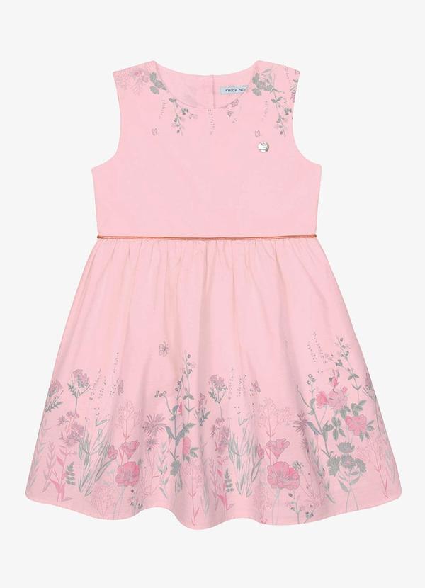Vestido Tricoline Estampado Rosa