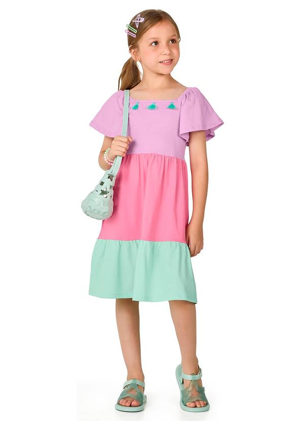 Vestido Tricolor com Barbicachos Roxo