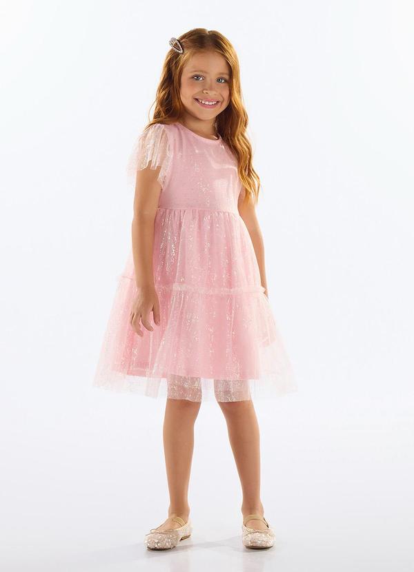 Vista 2 Vestido Tule Infantil Rosa Quimby Quimby