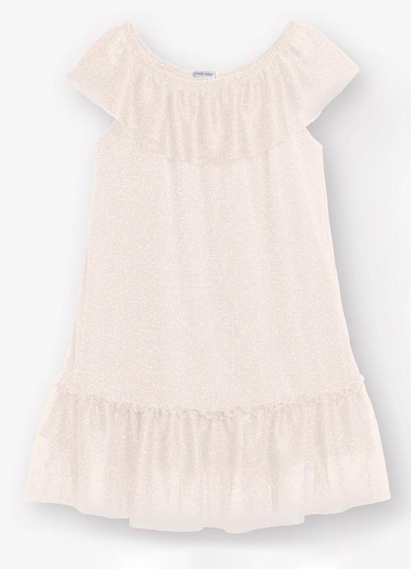 Vestido Tule Shine e Cotton Leve Bege