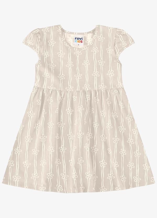 Vestido Verão Menina Estampa Rotativa Bege