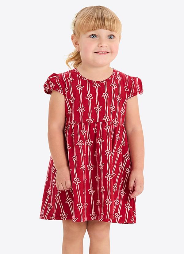Vestido Verão Menina Estampa Rotativa Vermelho