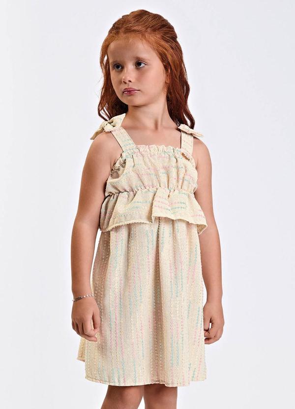 Vestido Verão Menina Midi com Plaquinha Bege