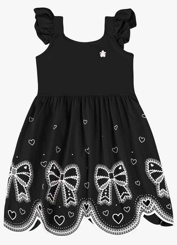 Vestido Verão Menina Midi com Plaquinha Preto