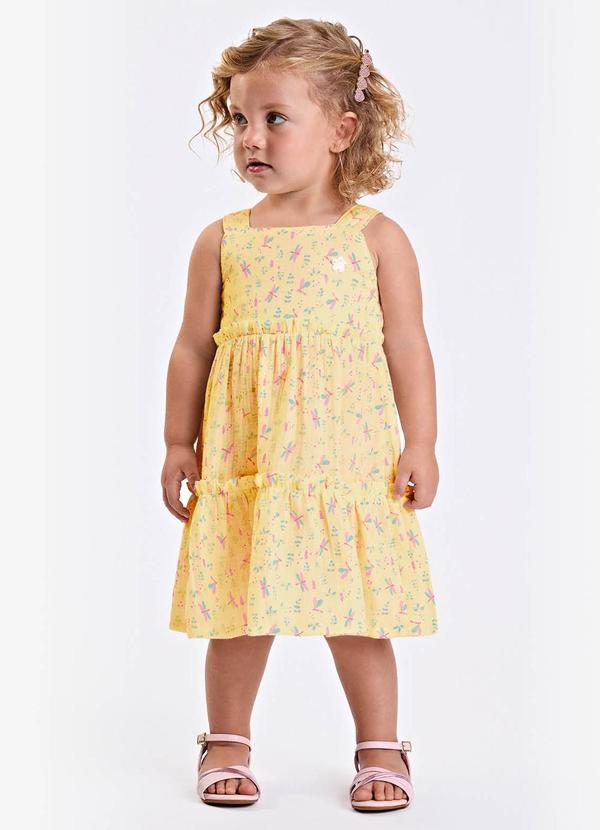 Vestido Verão Menina Midi Estampado Amarelo