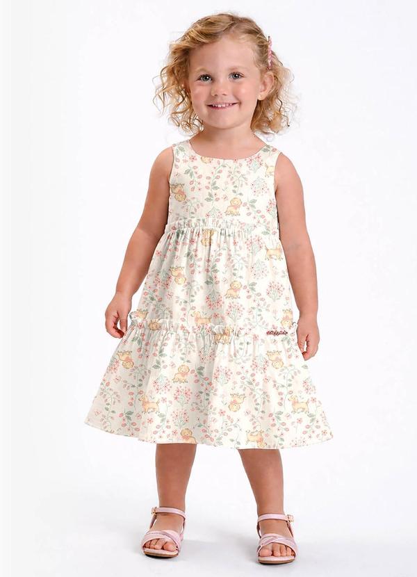 Vestido Verão Menina Midi Estampado Bege