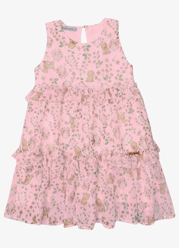 Vestido Verão Menina Midi Estampado Rosa