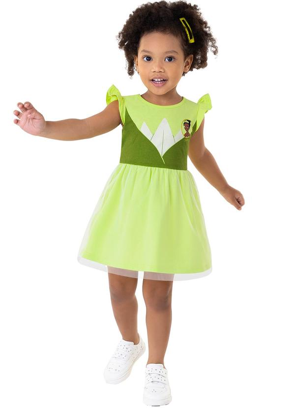 Vista 2 Vestido Verde Limão Godê Princesa Tiara® Malwee Kids Malwee Kids