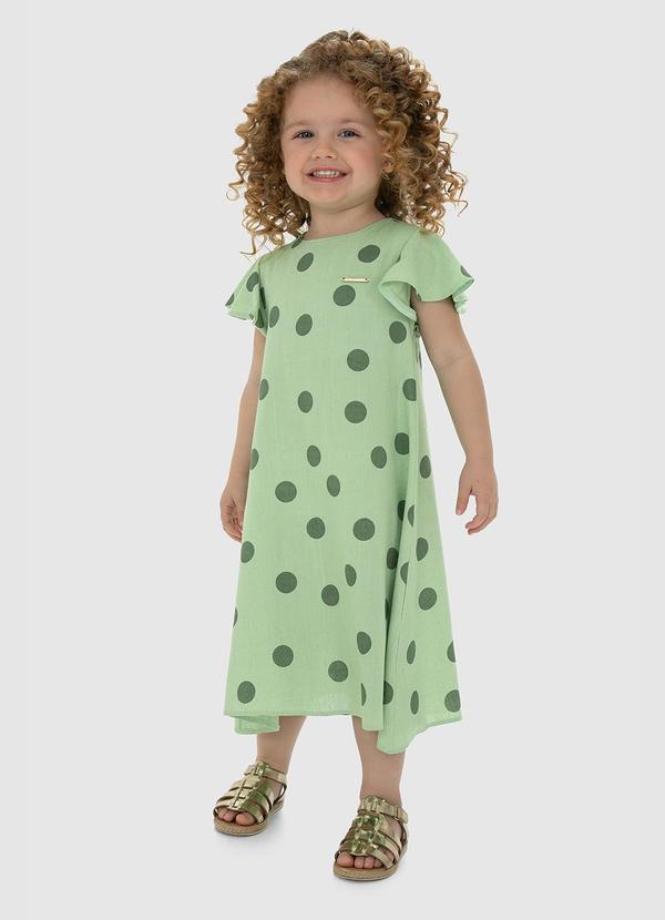 Vestido Verde MÃdi Amplo Poá Menina