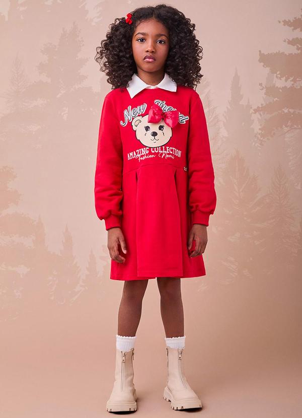 Vestido Vermelho de Urso com Laço 3d Vermelho
