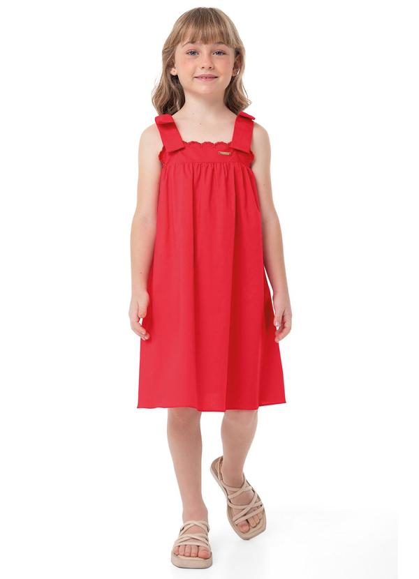 Vestido Vermelho Evasê com Bordado Menina