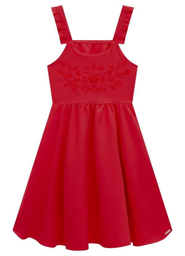 Vestido Vermelho Godê com Bordado