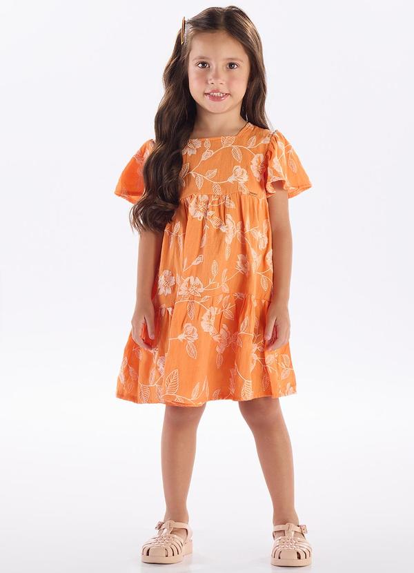 Vestido Viscose Bordada e Malha Forro Laranja