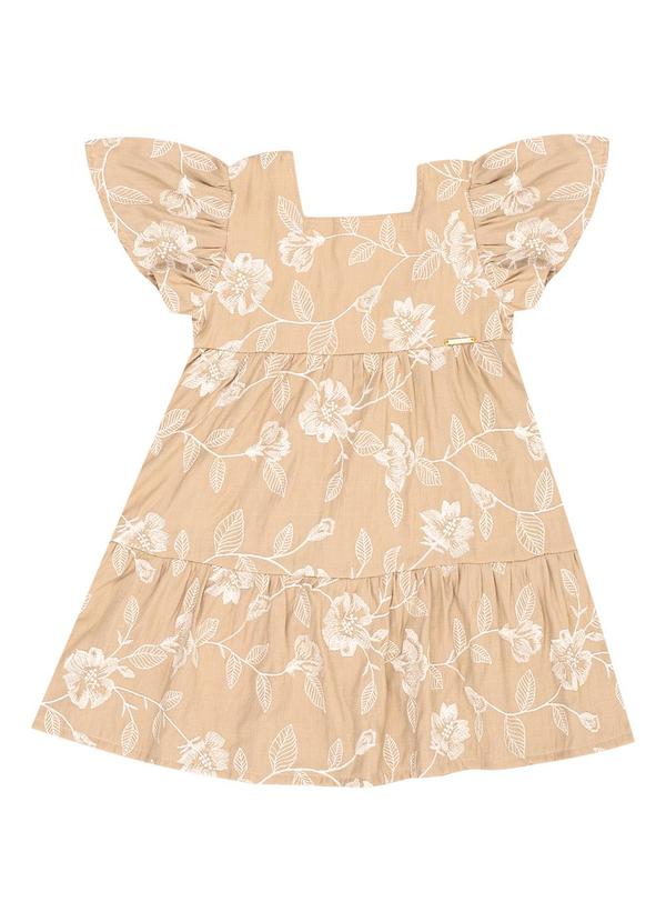 Vestido Viscose Bordada e Malha Forro Marrom