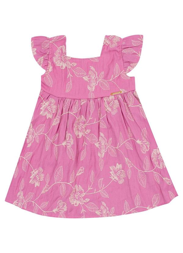 Vestido Viscose Bordada e Malha Forro Rosa