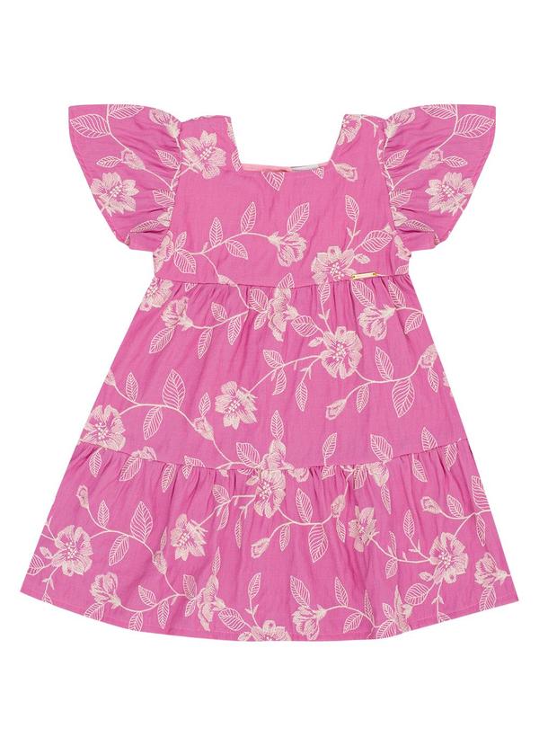 Vestido Viscose Bordada e Malha Forro Rosa