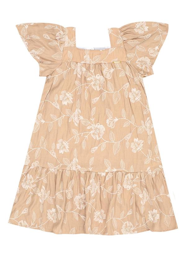 Vestido Viscose Bordada e Malha Fosse Marrom