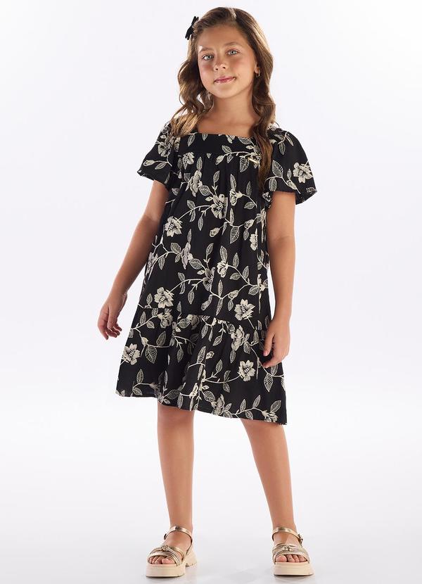 Vestido Viscose Bordada e Malha Fosse Preto