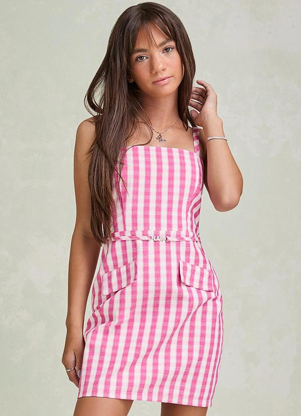 Vista 2 Vestido Xadrez com Lapelas Rosa I Am I Am