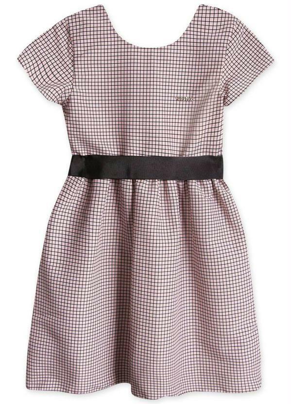 Vista 2 Vestido Xadrez Manga Curta Infantil Rosa Marisol Marisol