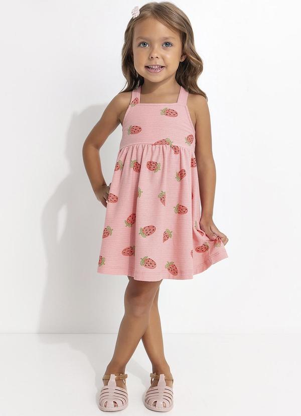 Vista 2 Vestido Estampa Morangos Rosa Fakini Fakini