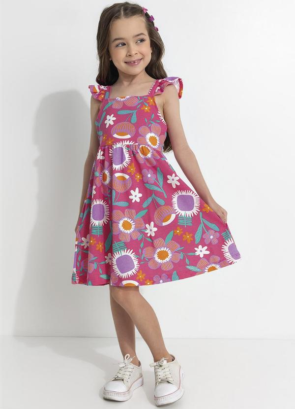 Vista 2 Vestido Infantil Flores Rosa Fakini Fakini