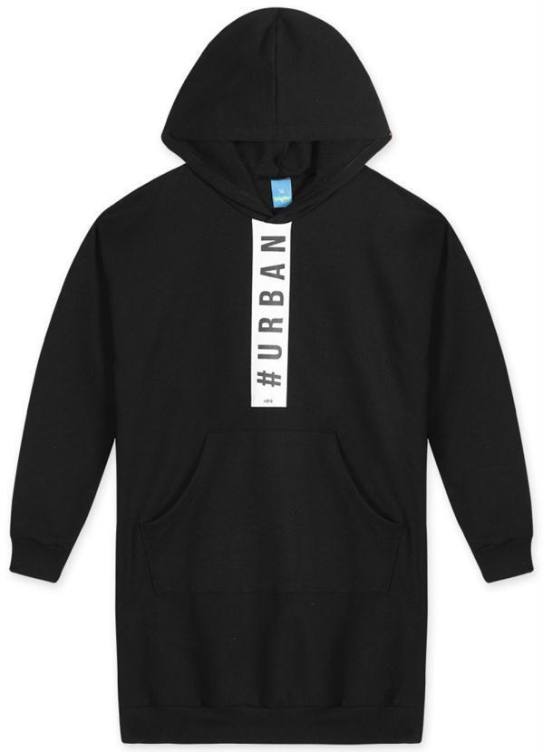 Vestido com Capuz Moletom Juvenil Preto