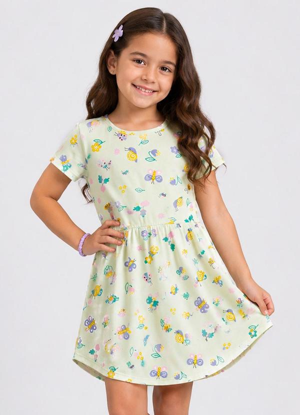 Vestido Curto Infantil Estampado Verde