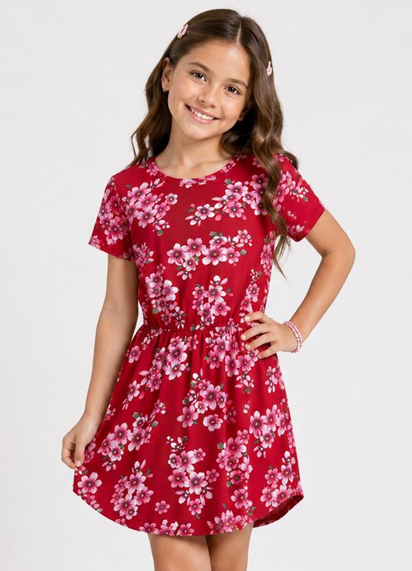 Vestido Curto Infantil Estampado Vermelho