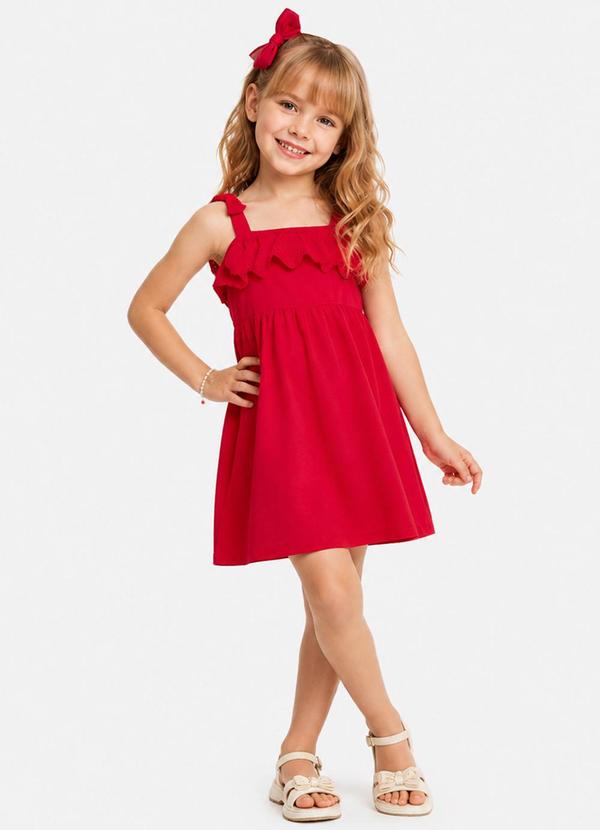Vestido de Alça Infantil em Molecotton Vermelho