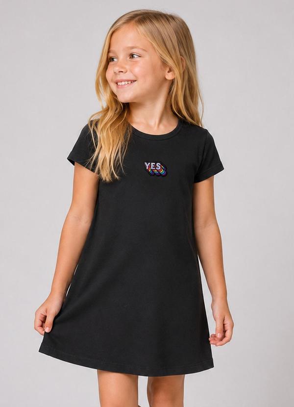 Vestido Feminino Infantil Cotton Penteado Preto