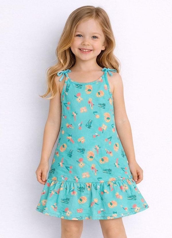 Vestido Infantil Alça com Laço nas Pontas Azul