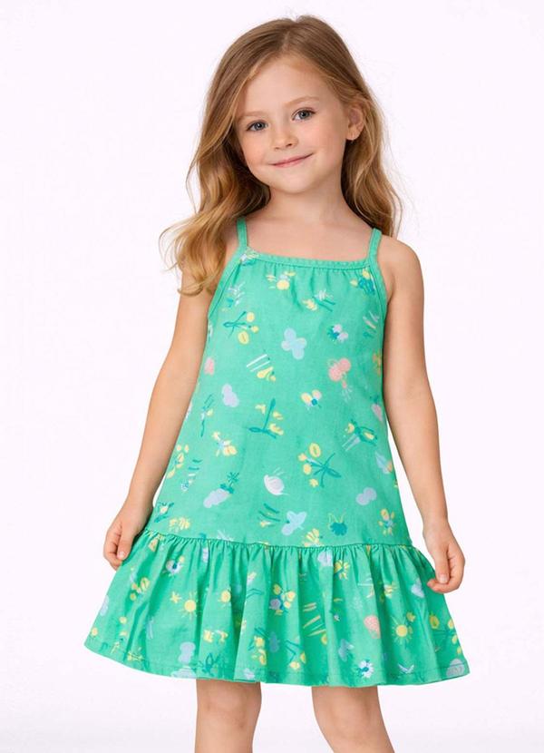 Vestido Infantil com Alças e Babado Verde