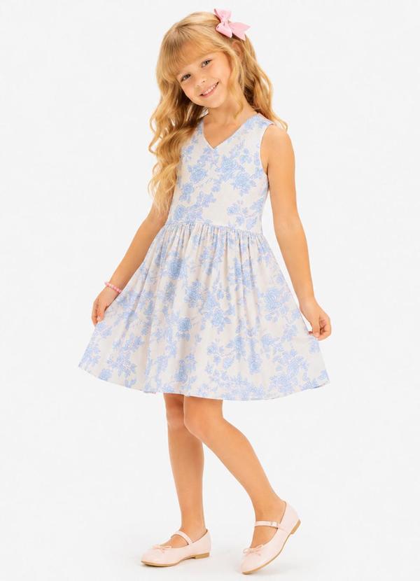 Vestido Infantil Cotton Leve Estampado Azul