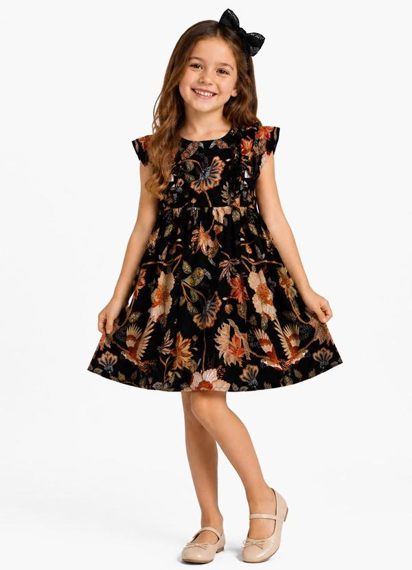 Vestido Infantil Feminino Estampado Preto