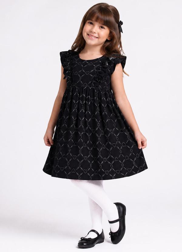 Vestido Infantil Feminino Estampado Preto