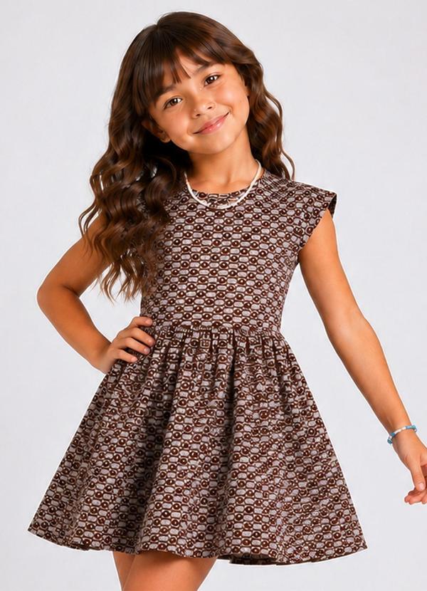 Vestido Infantil Feminino Jacquard Vegas Marrom
