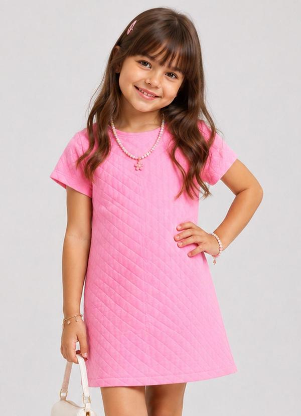 Vestido Infantil Feminino Malha Matelasse Rosa