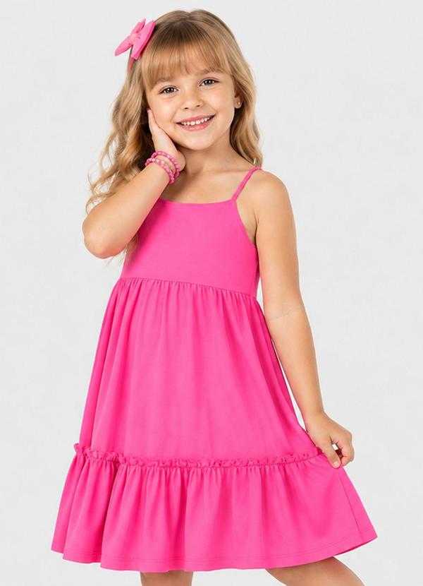 Vestido Infantil Franzido de Alça Fina Rosa