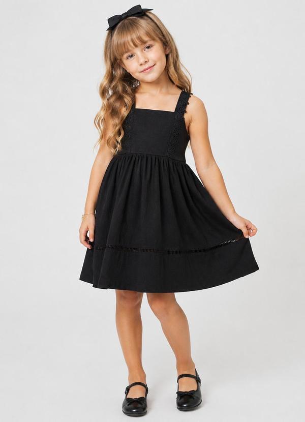 Vestido Infantil Malha Anarruga Preto