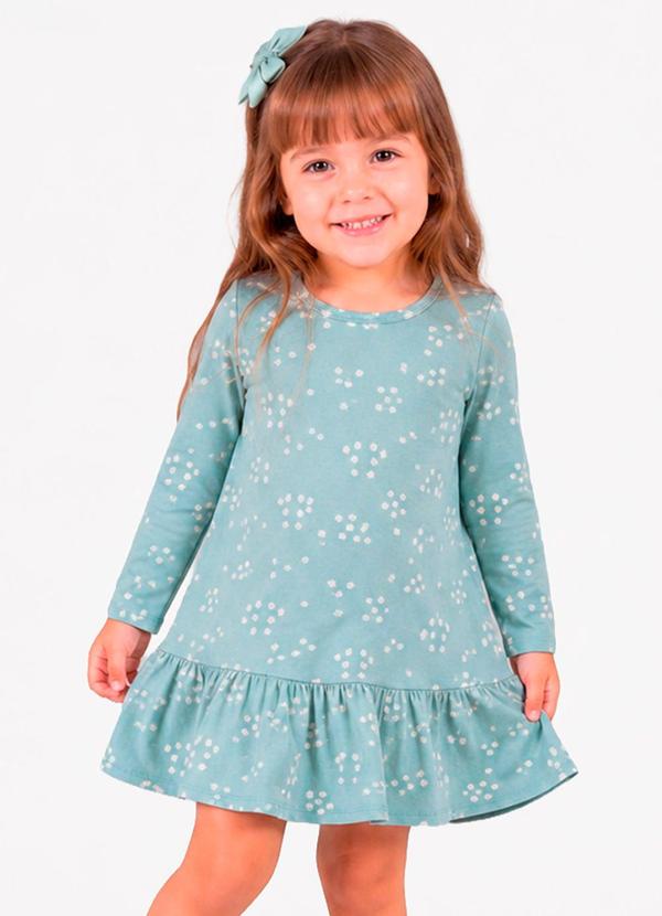 Vestido Infantil Manga Longa Estampado Verde