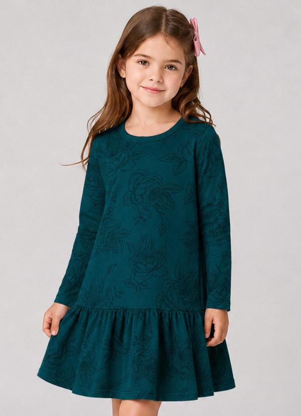 Vestido Infantil Manga Longa Estampado Verde