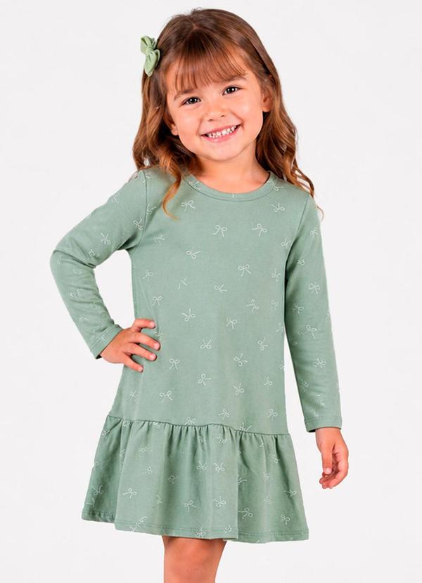 Vestido Infantil Manga Longa Estampado Verde