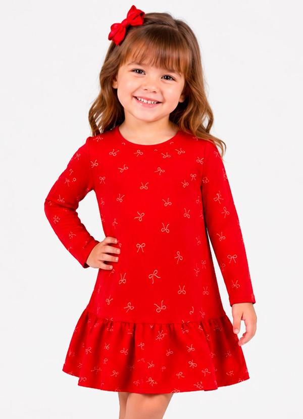 Vestido Infantil Manga Longa Estampado Vermelho