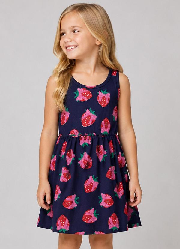 Vestido Infantil Meia Malha Estampado Azul