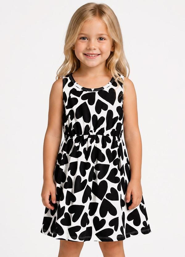 Vestido Infantil Meia Malha Estampado Preto