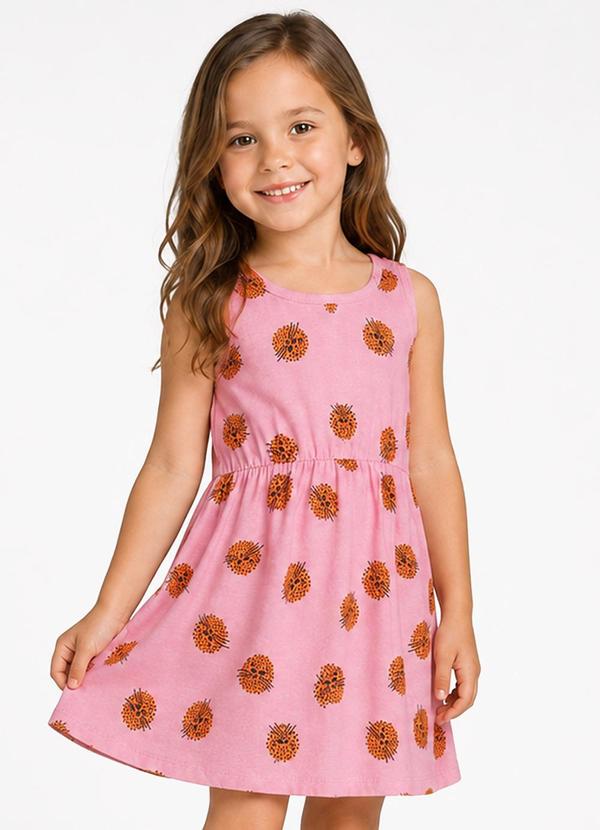 Vestido Infantil Meia Malha Estampado Rosa