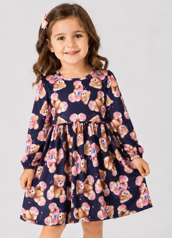 Vestido Infantil Moletinho Flufy Estampado Azul